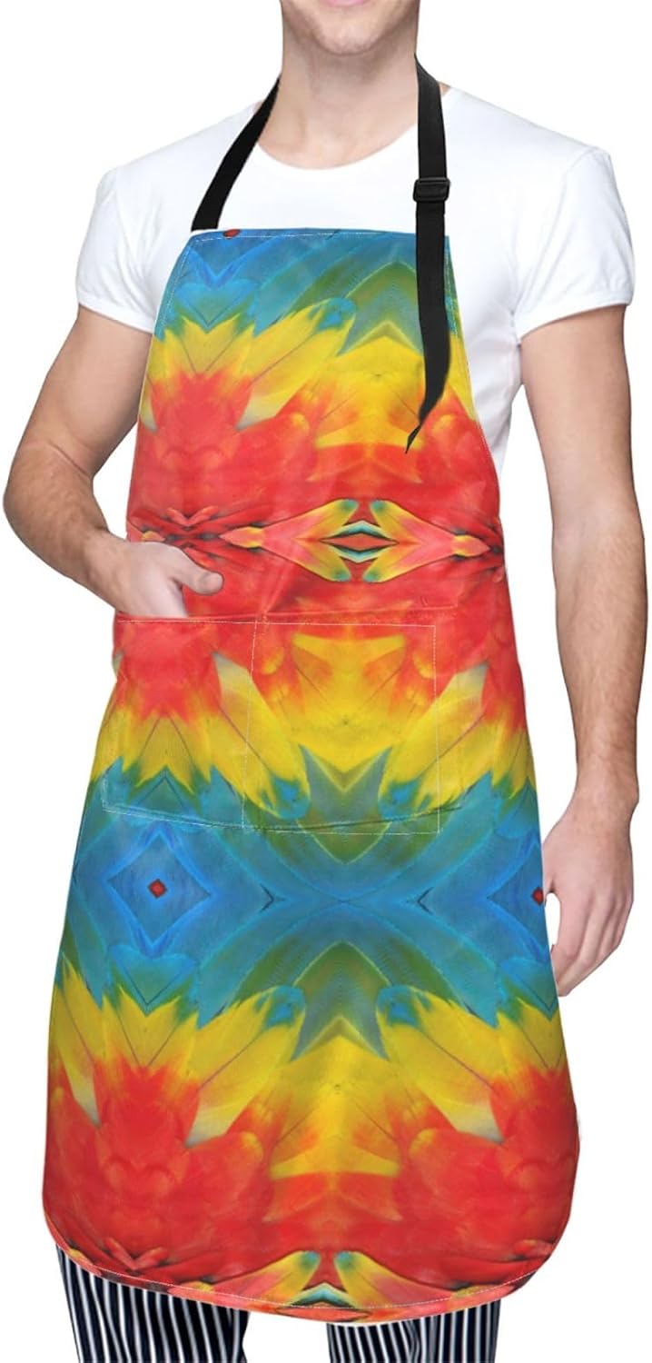 Fantastic Parrot Feather Print 28x33 In Adult Kitchen Apron with Pockets Versatile Chef Smock for Cooking Baking