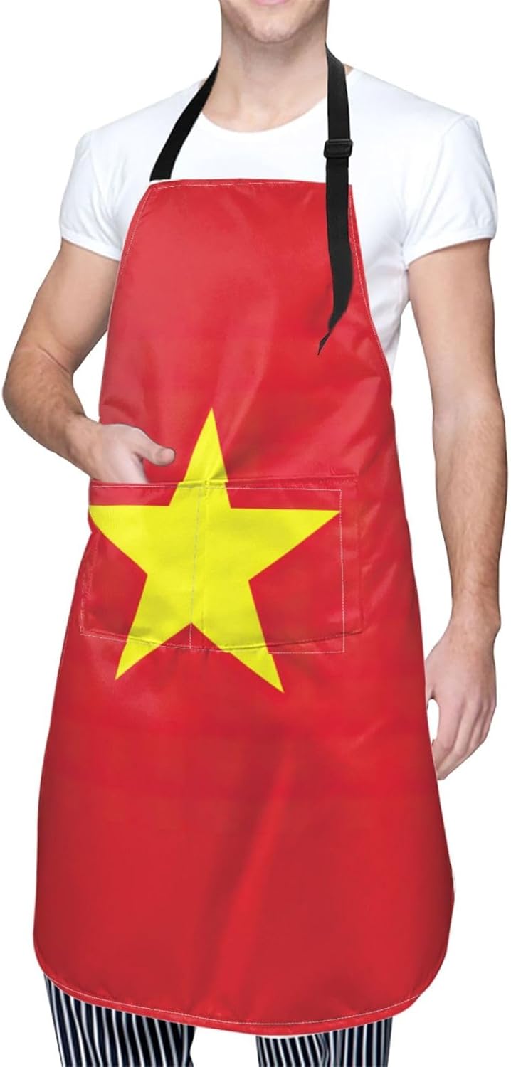 Vietnamese flag print Waterproof apron with pocket adjustable cooking apron for adult kitchen bibs to bake