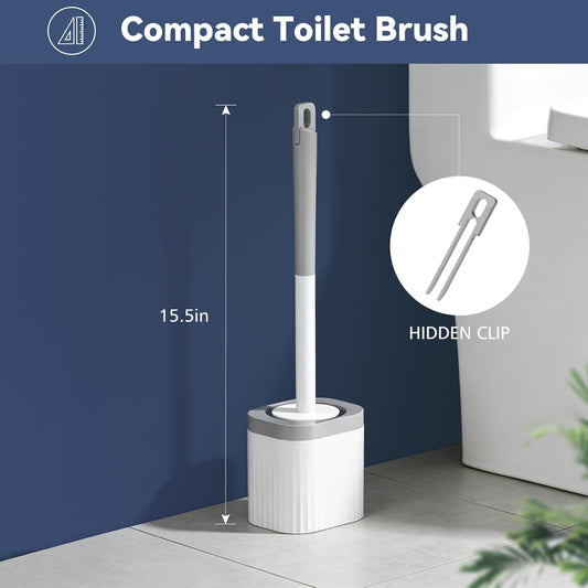 Toilet Brush, 3 Pack Compact Toilet Bowl Brush and Holder Set with Nylon Bristles Toilet Cleaner Brush Hidden Toilet Scrubber Brush for Bathroom Cleaning, Grey & White