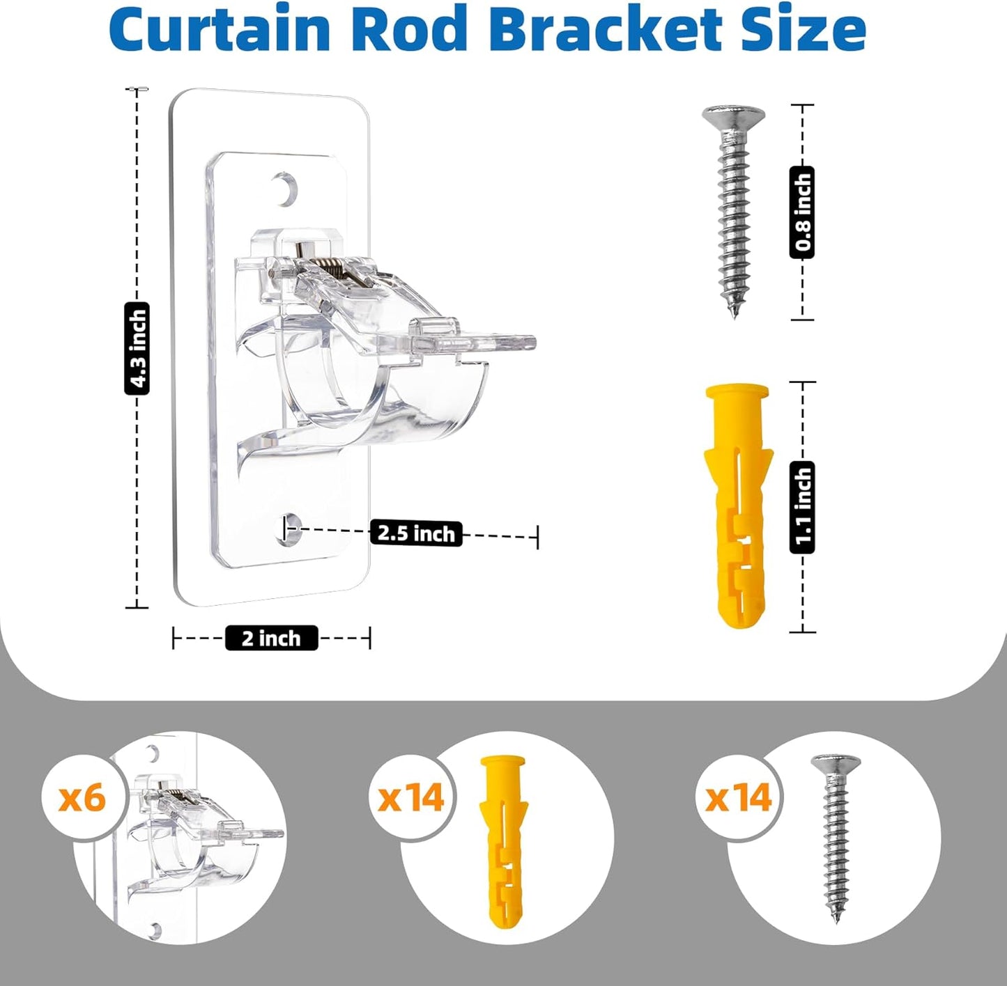 Antimbee 6-Pack No Drill Needed Curtain Rod Holders, Self Adhesive Rod Brackets for Smooth Walls, Multipurpose Nail-Free Stick on Curtain Rod Hooks, Screw Mount Curtain Hangers for Textured Surfaces