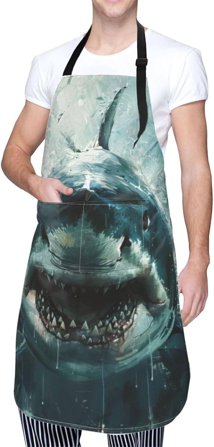 Shark cum print Waterproof chef's apron with pocket apron for kitchen cooking baking barbecue and gardening