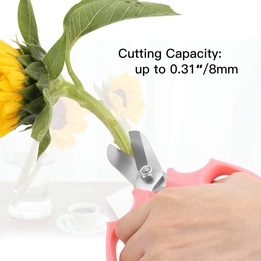 Housolution Flower Scissors, Strong Floral Shears, Premium Steel Garden Pruning Shears Garden Scissors Floral Fruits Leaf Scissors Hand Pruner Snip Trimming Tool for Gardening Flower Arrangement, Pink