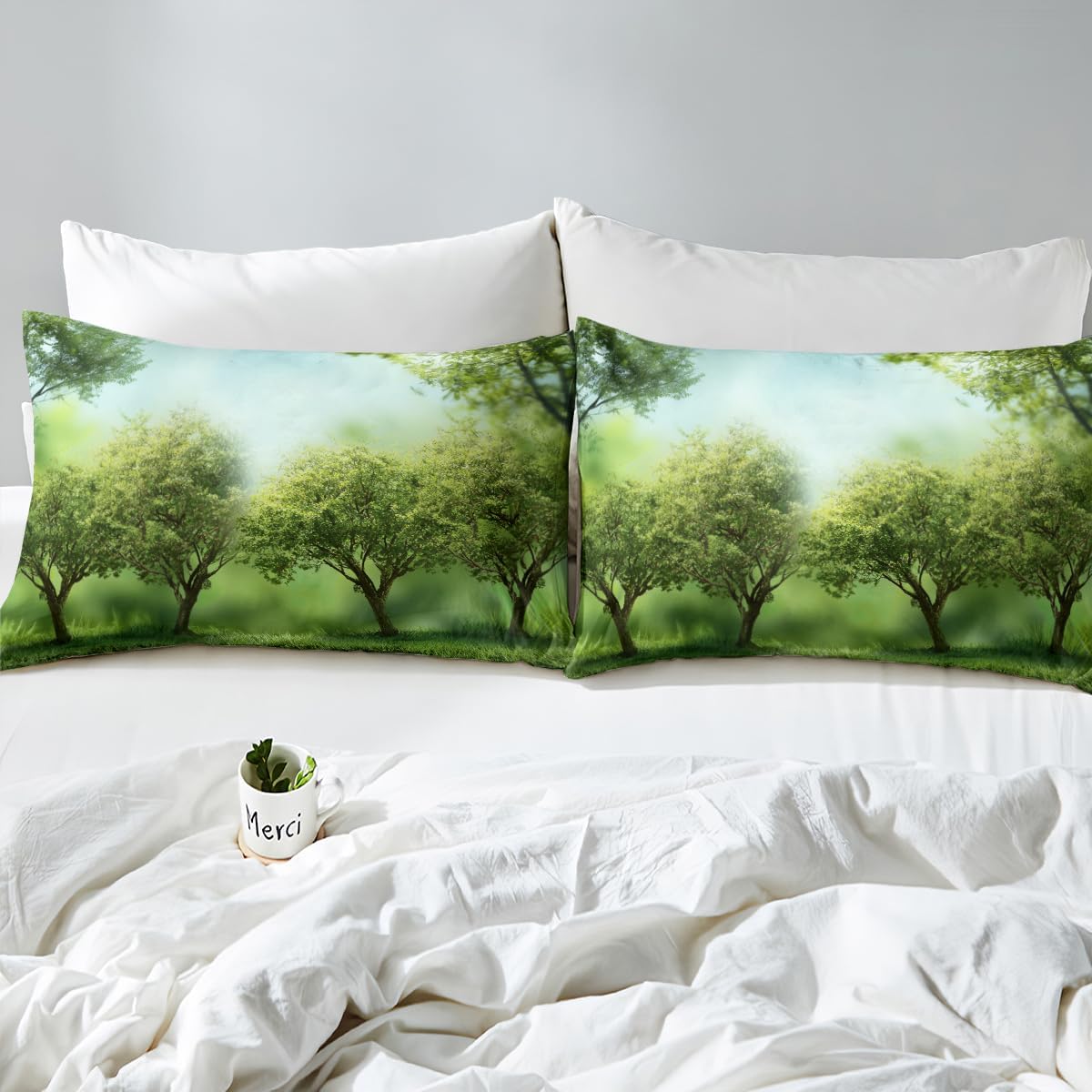 Erosebridal Grass Bedding Set Botanical Leave Lawn Fitted Sheet for Kids Boys Girls Teens Adult Green Luxury Bed Cover Lightweight Bedclothes Twin Size 1 Fitted Sheet with 1 Pillow Case