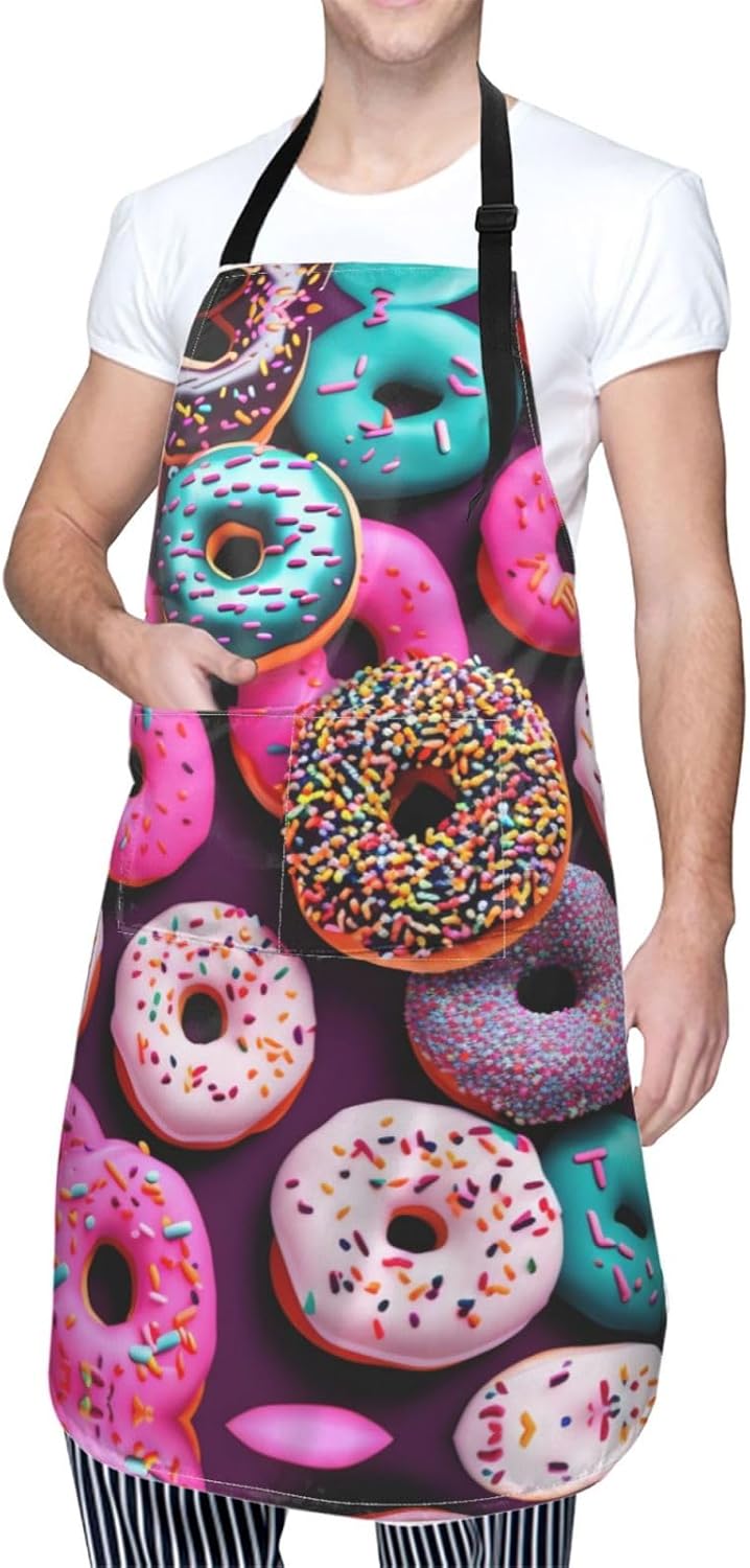 Donut print Waterproof apron with pocket adjustable cooking apron for adult kitchen bibs to bake