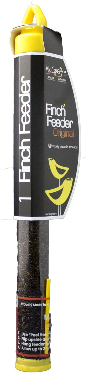 Mr. Canary Finch Tube Feeders, 4ct, Filled with 8oz Nyjer Seed, Bird Feeders Made in America by Workers with Disabilities, Feeds Finches, Chickadees,