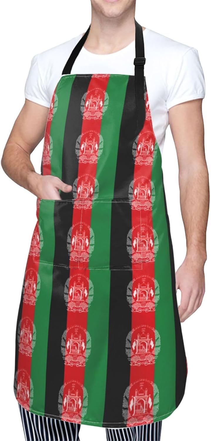Flag of Afghanistan print Waterproof chef's apron with pocket apron for kitchen cooking baking barbecue and gardening