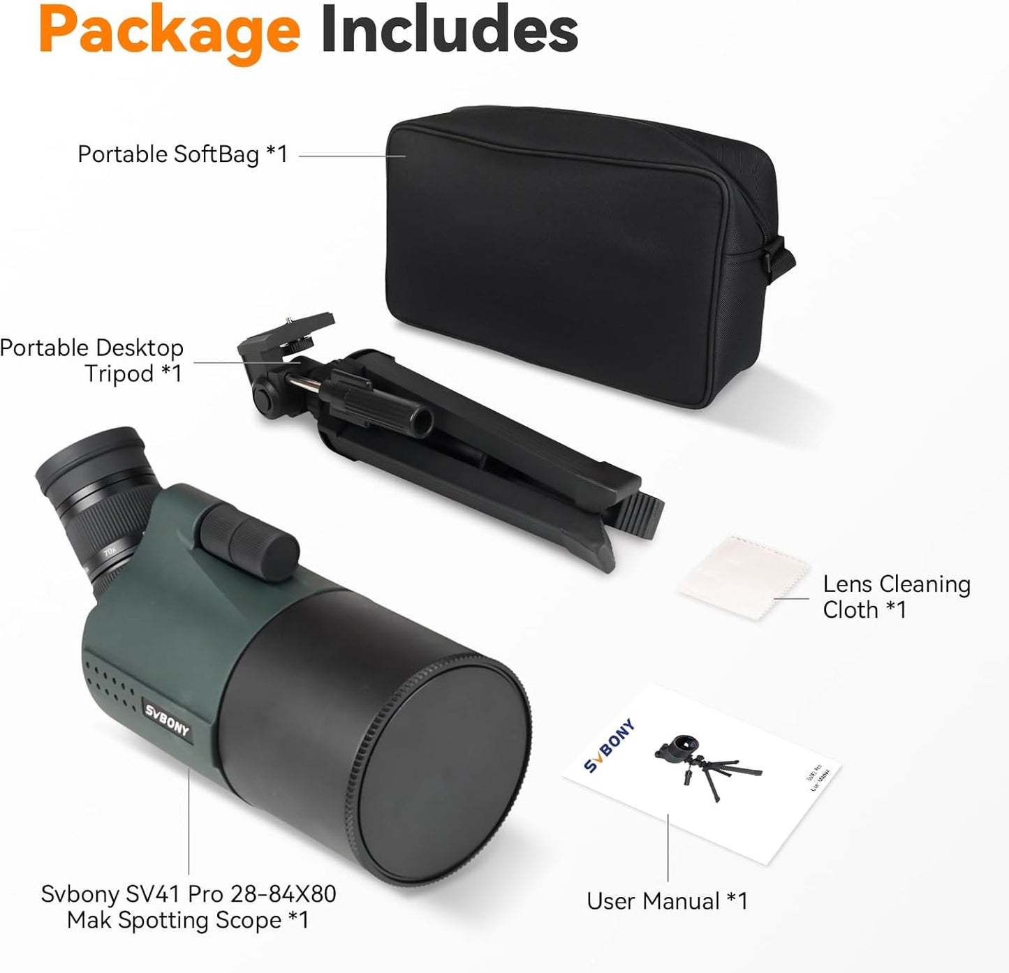 SVBONY SV41Pro 80mm Mak Spotting Scope, Compact Spotter Scope, 28-84X Zoom Eyepiece, 1.8kg Lightweight, Spotting Scopes for Target Shooting, Bird Watching, for Both Terrestrial and Astronomical Use