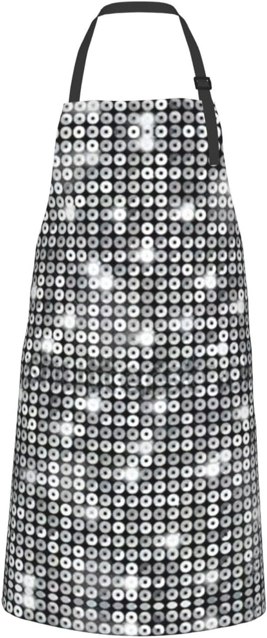 Silver Sequin Sparkle Pattern Print 28 x 33in Waterproof Apron with Pockets Fashionable Versatile Smock for Baking