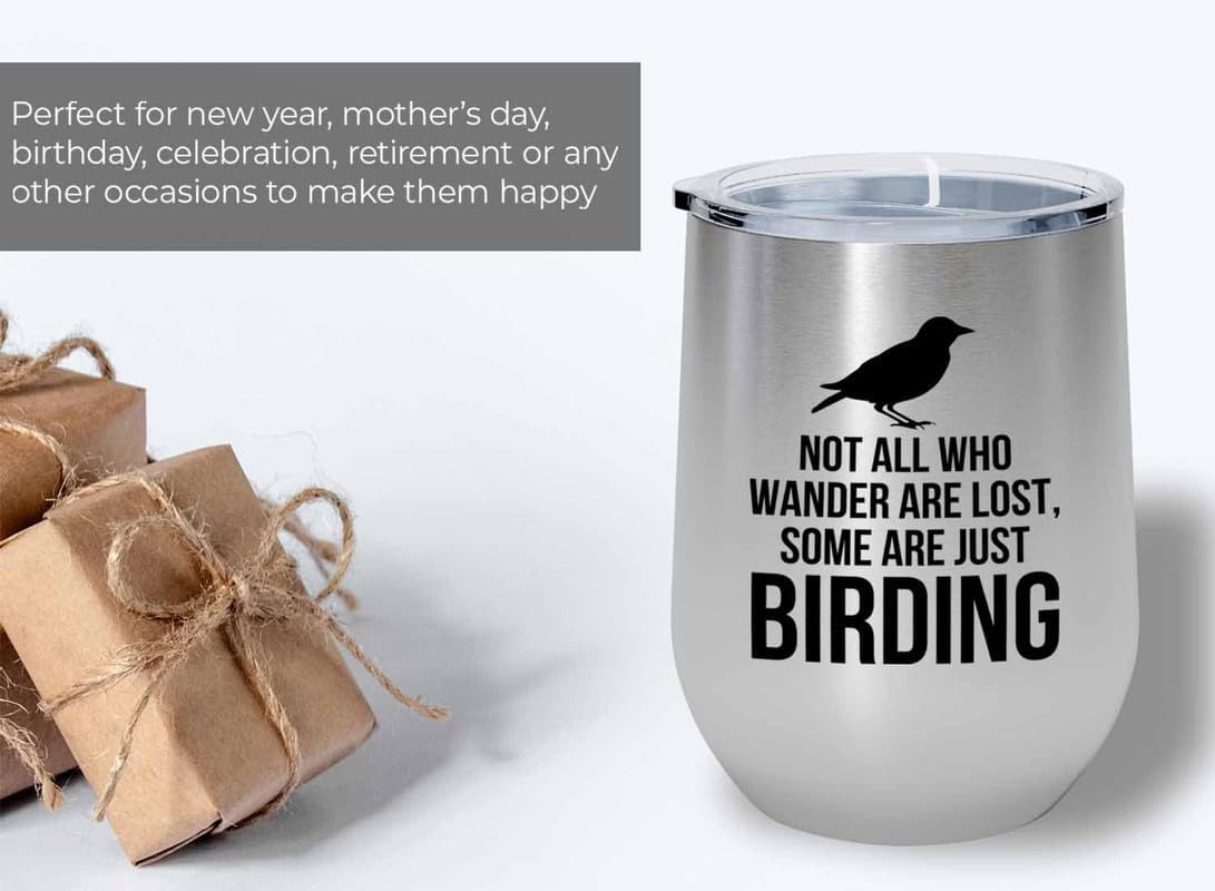 Birding Silver Edition Wine Tumbler 12oz - Not all who wander - Bird F