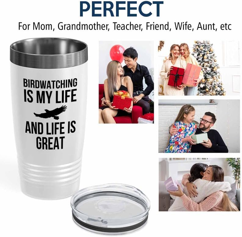 Birding White Edition Viking Tumbler 20oz - Birdwatching is my life - Bird Feeder Backyard Birdwatcher Gifts Birding Bird Lover