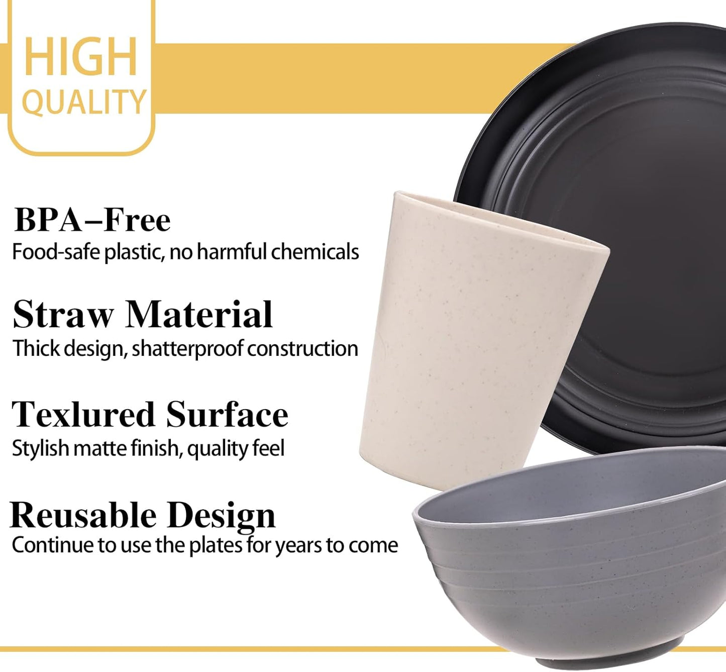 Rubtlamp Wheat Straw Dinnerware Sets, 16PCS Plastic Dinnerware Set for
