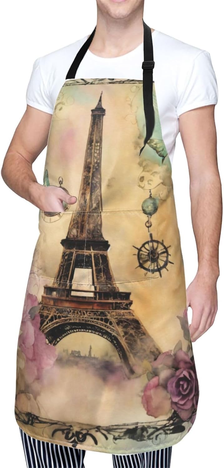 Paris Eiffel Tower print Waterproof chef's apron with pocket apron for kitchen cooking baking barbecue and gardening