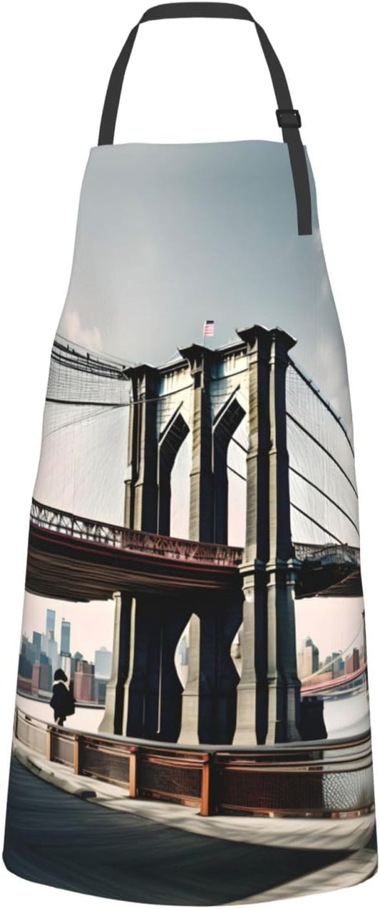 Brooklyn Bridge s Print Laundry apron 28x33 In Waterproof Kitchen Apron with Pockets for Cooking Baking