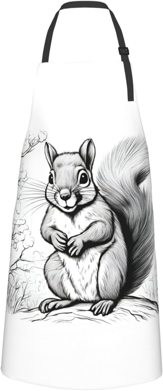 cartoon squirrel print Waterproof chef's apron with pocket apron for kitchen cooking baking barbecue and gardening