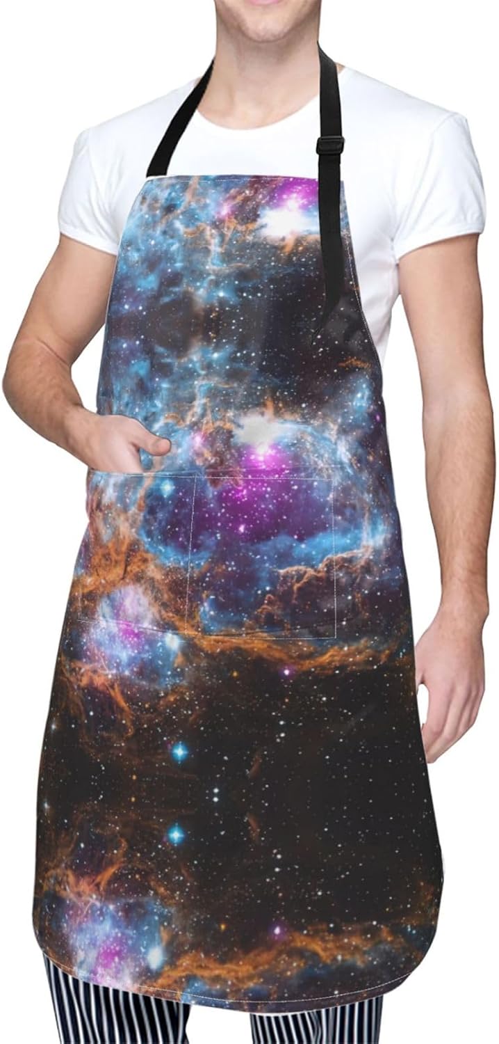 Universe Galaxy Space print Waterproof apron with pocket adjustable cooking apron for adult kitchen bibs to bake