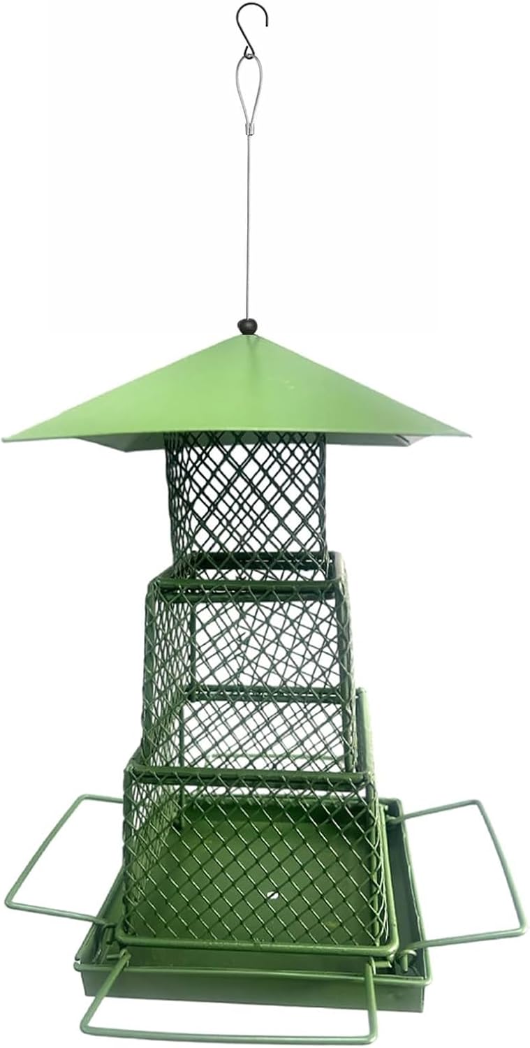 Anti Squirrels Metal Wild Bird Feeder Feeding Stations Wide Roof Protections Dry Large Preservation for Garden Birds Anti Squirrels Weatherproof Metal Bird Feeder