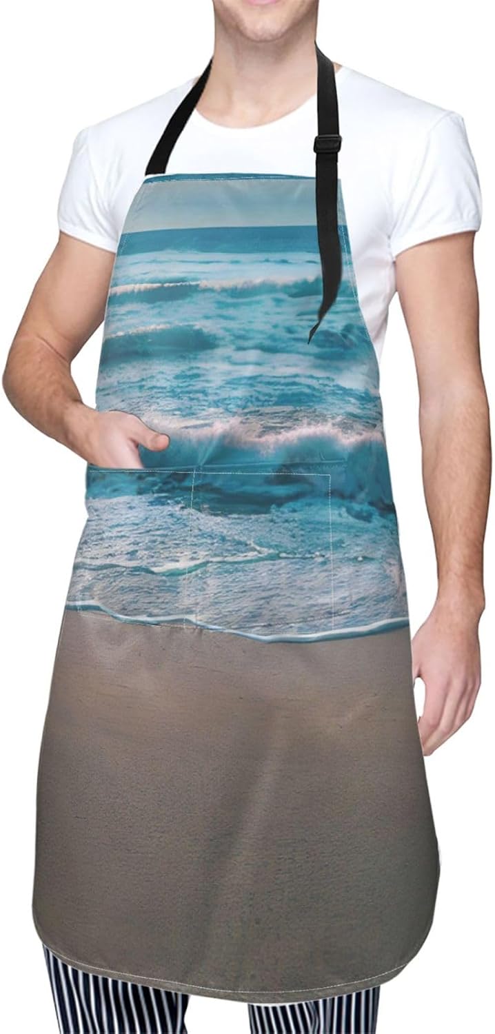 Beach Clear Sea Sand print Waterproof chef's apron with pocket apron for kitchen cooking baking barbecue and gardening