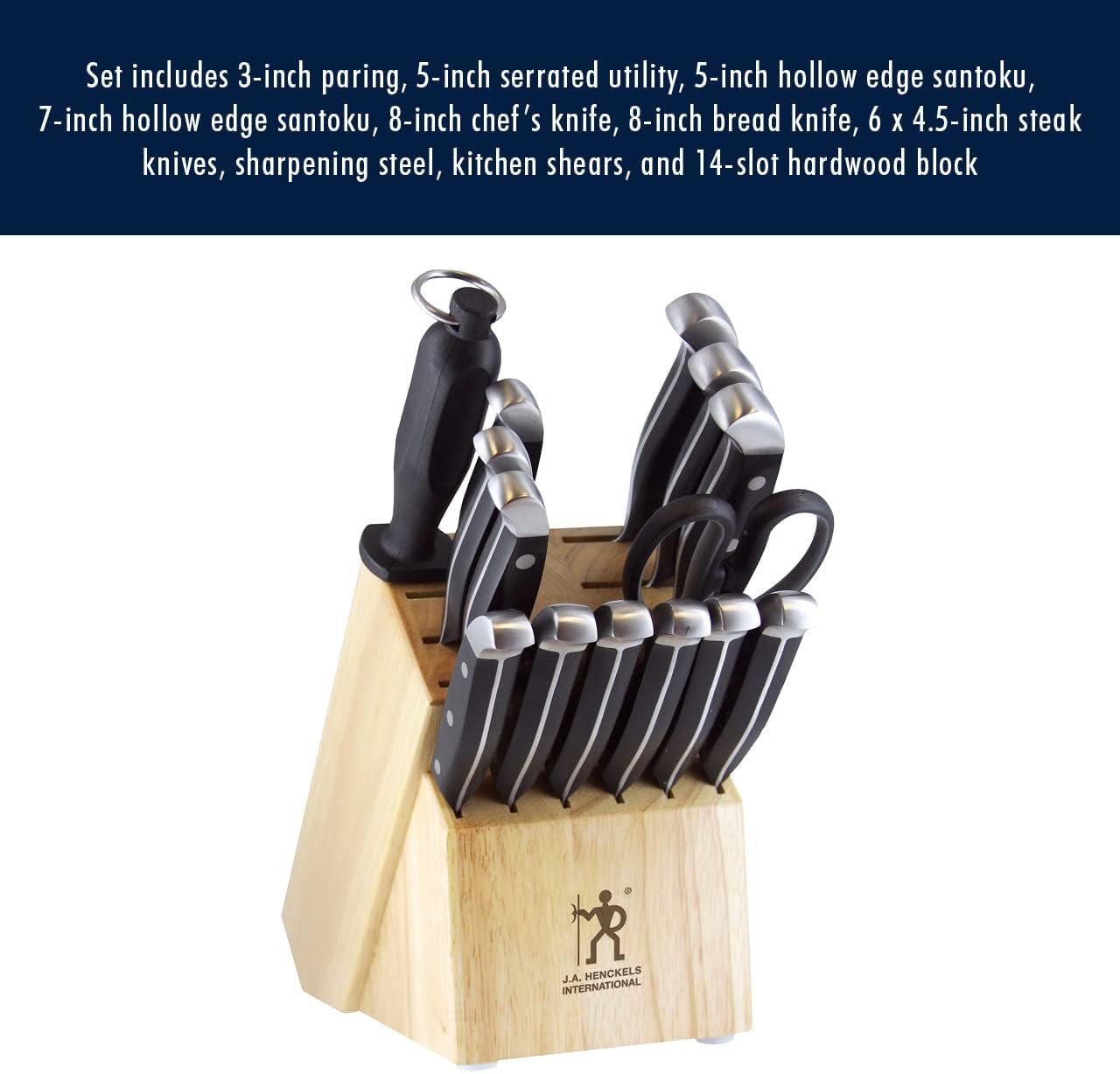 HENCKELS Statement Premium Quality 15-Piece Set with Block, Natural, Razor-Sharp, German Engineered Informed by 100+ Years of Mastery, Lightweight and Strong, Dishwasher Safe