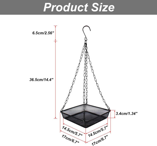 2 Pack Hanging Bird Feeder Tray 6.7 Inch Square Metal Mesh Seed Holder, Durable Metal Mesh Feeders with Chains for Attracting Various Species of Wild Birds