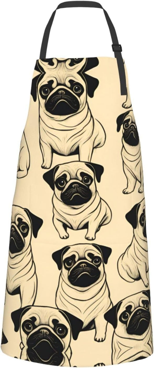Cute Pug Dog print Waterproof chef's apron with pocket apron for kitchen cooking baking barbecue and gardening