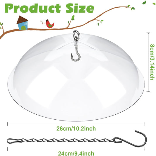2 Pcs Bird Feeders Protective Cover Clear Squirrel Baffle Bird Feeder Squirrel Guard Round Protective Dome Rain Protective Cover with Chains for Hanging Bird Feeders Outdoor Garden - 10''