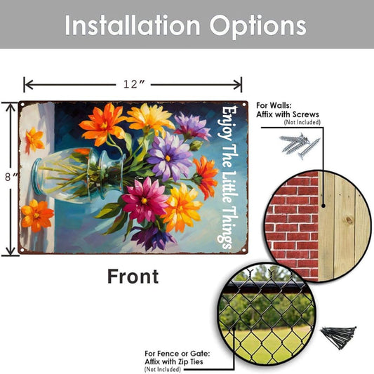 Garden Signs Outdoor Garden Decor Vintage Metal Tin Sign Enjoy The Little Things Sign Funny Fresh Flowers Sign Outdoor Signs For Porch Patio Wall Decor Farmhouse Country Home Decorative 8x12inch