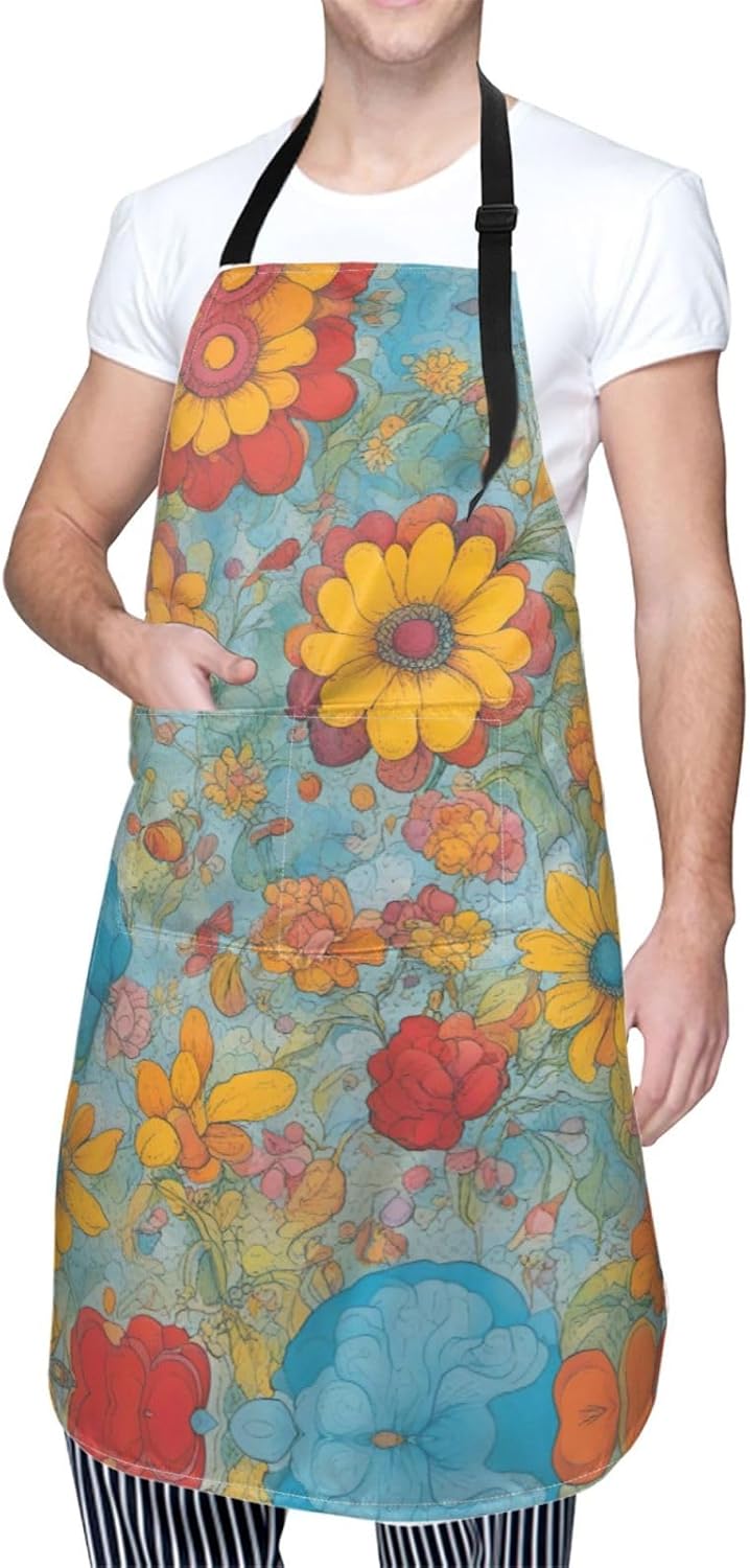 Bright Color print Waterproof chef's apron with pocket apron for kitchen cooking baking barbecue and gardening