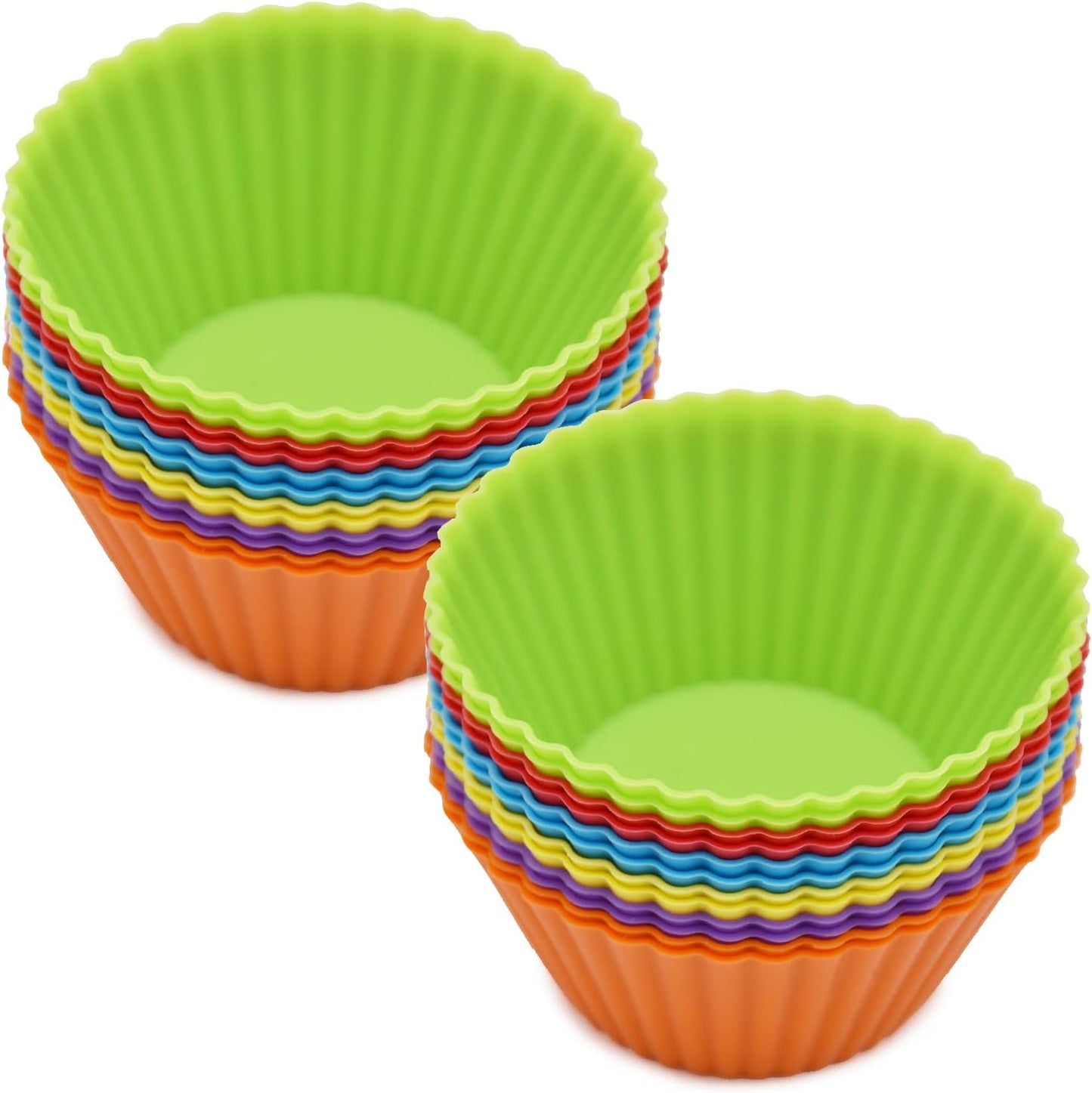 Silicone Cupcake Baking Cups 24 Pack, Reusable & Non-stick Muffin Cupcake Liners Holders Set for Party Halloween Christmas, Easy Clean Pastry Muffin Molds(Pack of 24,Multicolor)