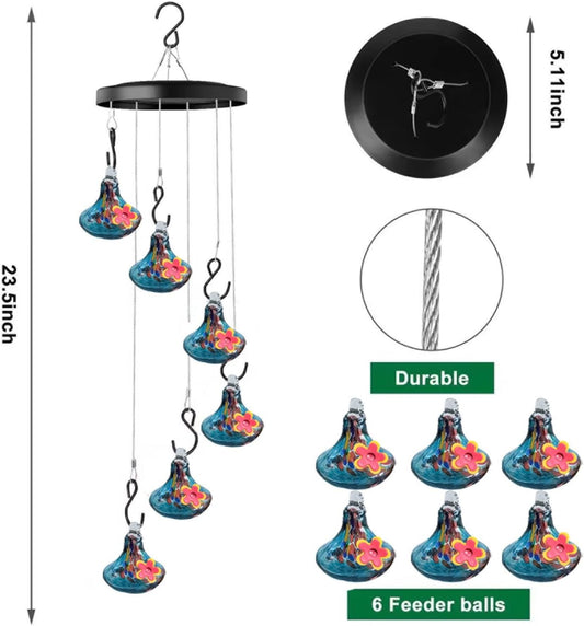2024 New Charming Windchimes Hummingbird Feeders, Unique Hand Blown Glass Hummingbird Feeders for Outdoors Hanging, Multiple Hummingbird Feeder, Garden Decor for Outside Patio