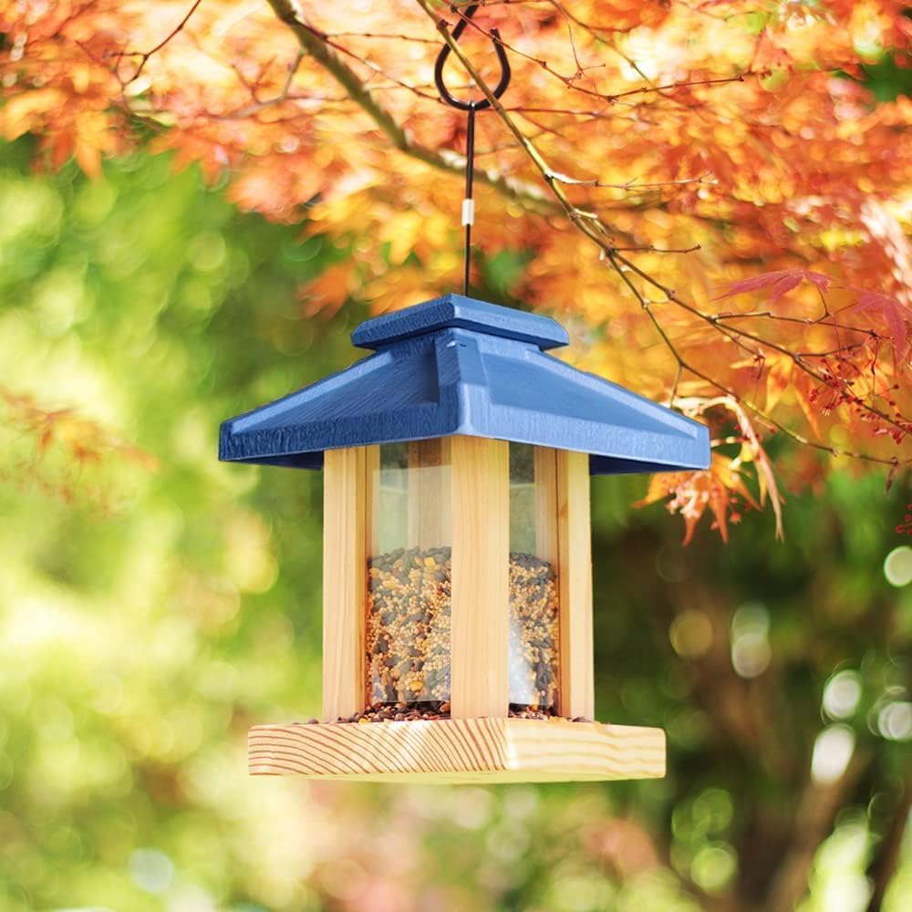 2026 Cedar Alpha Pavilion Style Silo Bird Feeder - Solid Cedar Wood - Longtime Durability - Patented Design - Going Green Roof