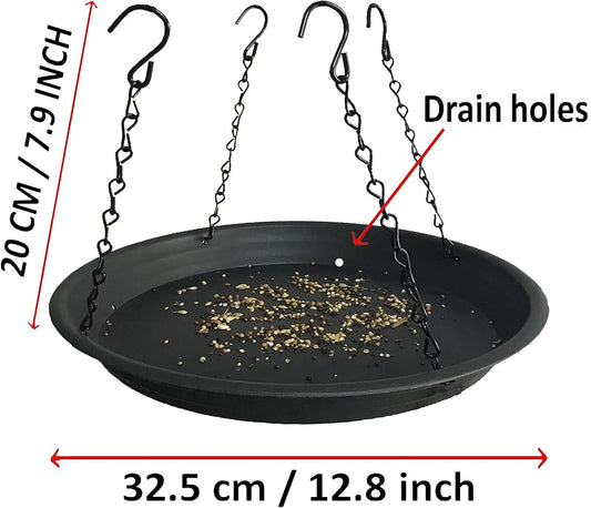 12.8" Homes Garden Platform Bird Feeder, Large Hanging Tray Squirrel Feeder, Seed Catcher Tray, Bird Viewing, Backyard, Large Capacity, Black