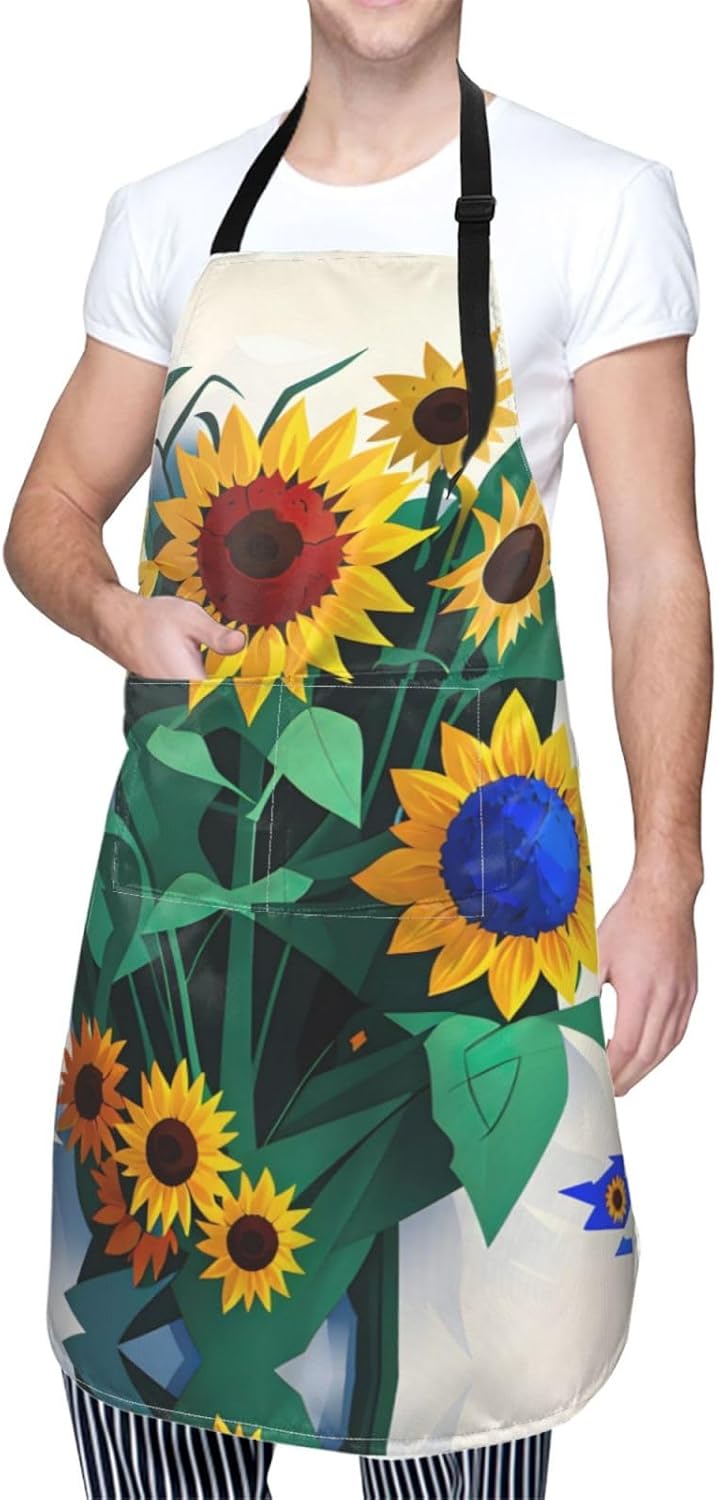 Sunflower bee print Waterproof chef's apron with pocket apron for kitc
