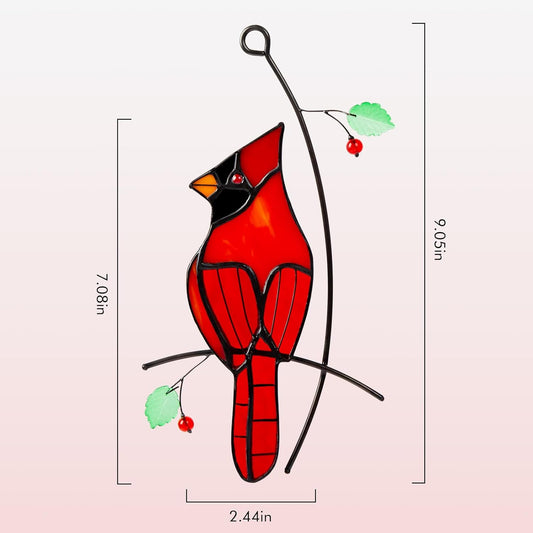 Stained Glass Red Cardinal Memorial Gifts for Women - Handcrafted Stained Glass Suncatcher Window Hanging, Red Cardinals on a Branch for Bird Lover, Bird Decor Gift for Mom