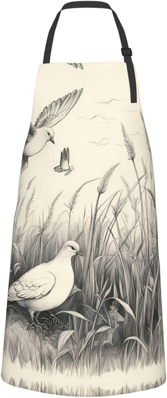 Grass and dove print Waterproof chef's apron with pocket apron for kit