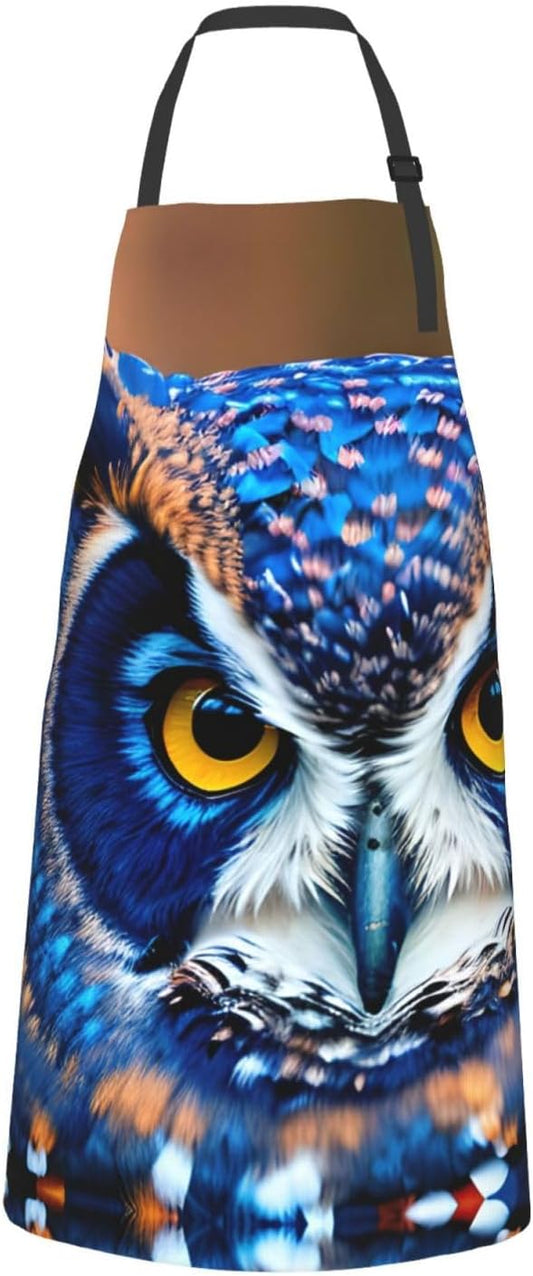 Blue Owl 1 print Waterproof chef's apron with pocket apron for kitchen cooking baking barbecue and gardening