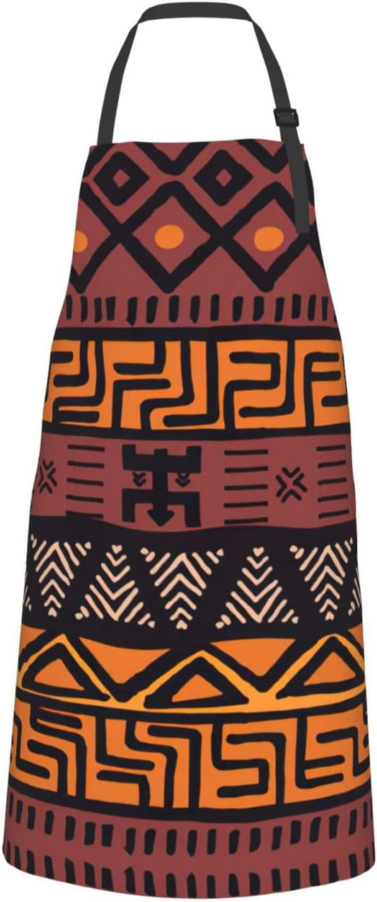 African Mud Cloth Tribal print Waterproof apron with pocket adjustable