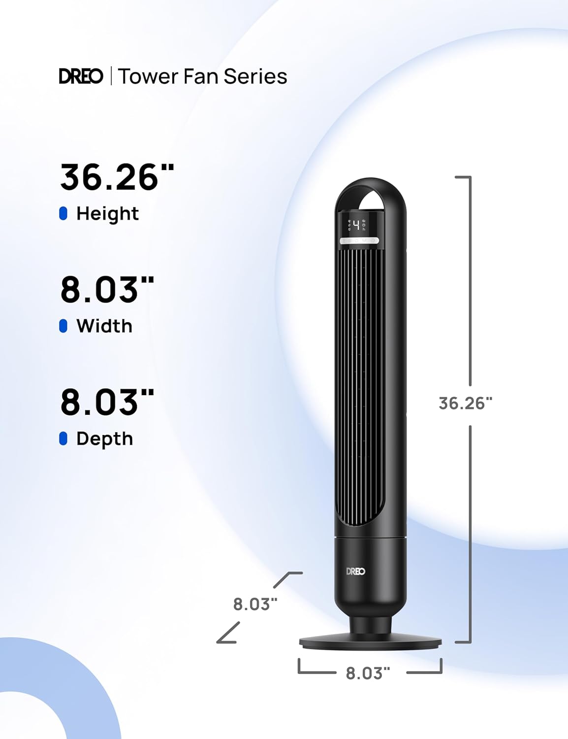 Dreo Tower Fan for Bedroom, 90Β° Oscillating Standing Fans for Room with 4 Speeds, 3 Modes, 28dB Quiet for Sleep, 25ft/s Velocity, 8H Timer, Remote, Living Room, Office, Home, Black