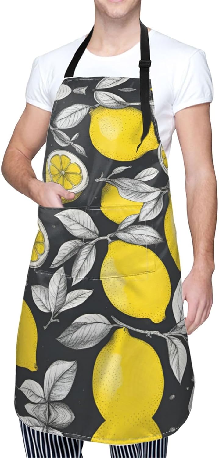 Lemon Fruit Pattern print Waterproof chef's apron with pocket apron fo