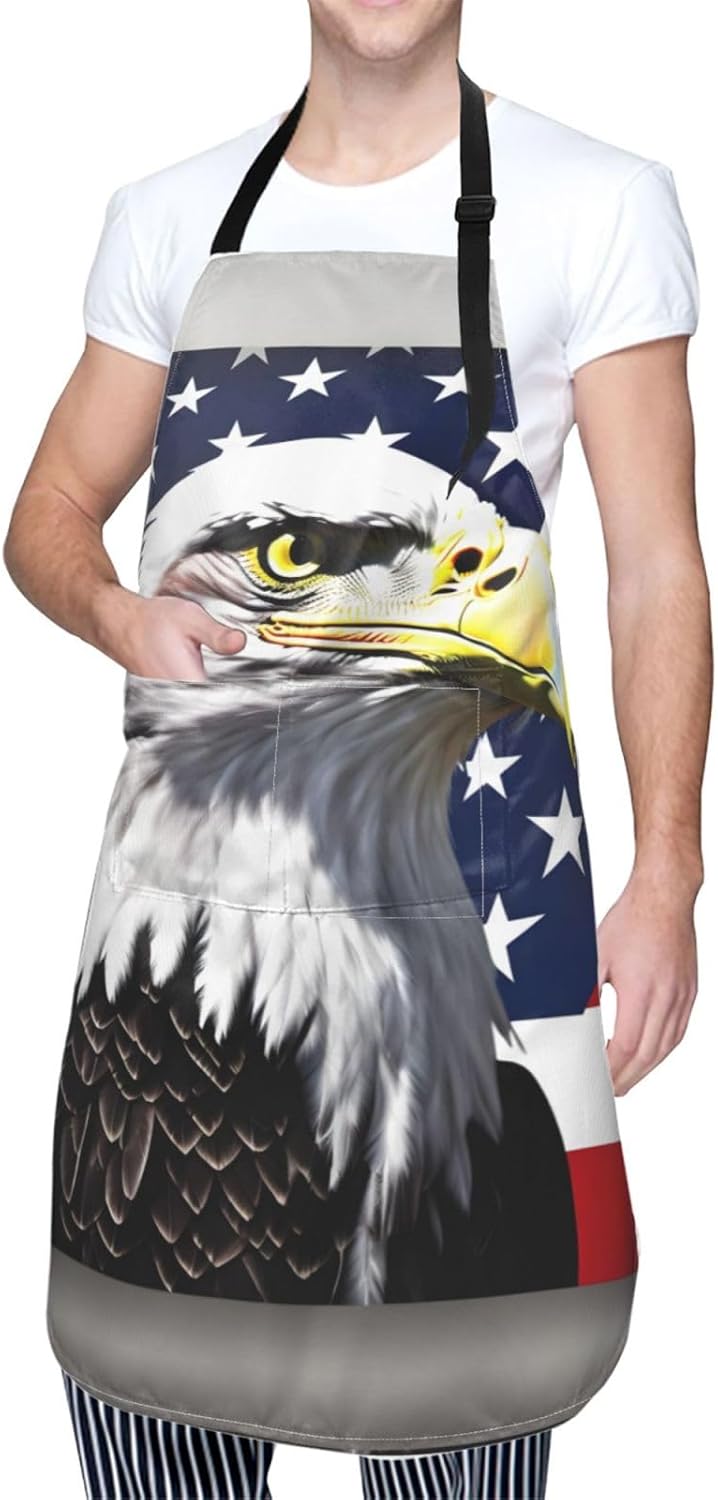 Bald Eagle Flag print Waterproof chef's apron with pocket apron for kitchen cooking baking barbecue and gardening