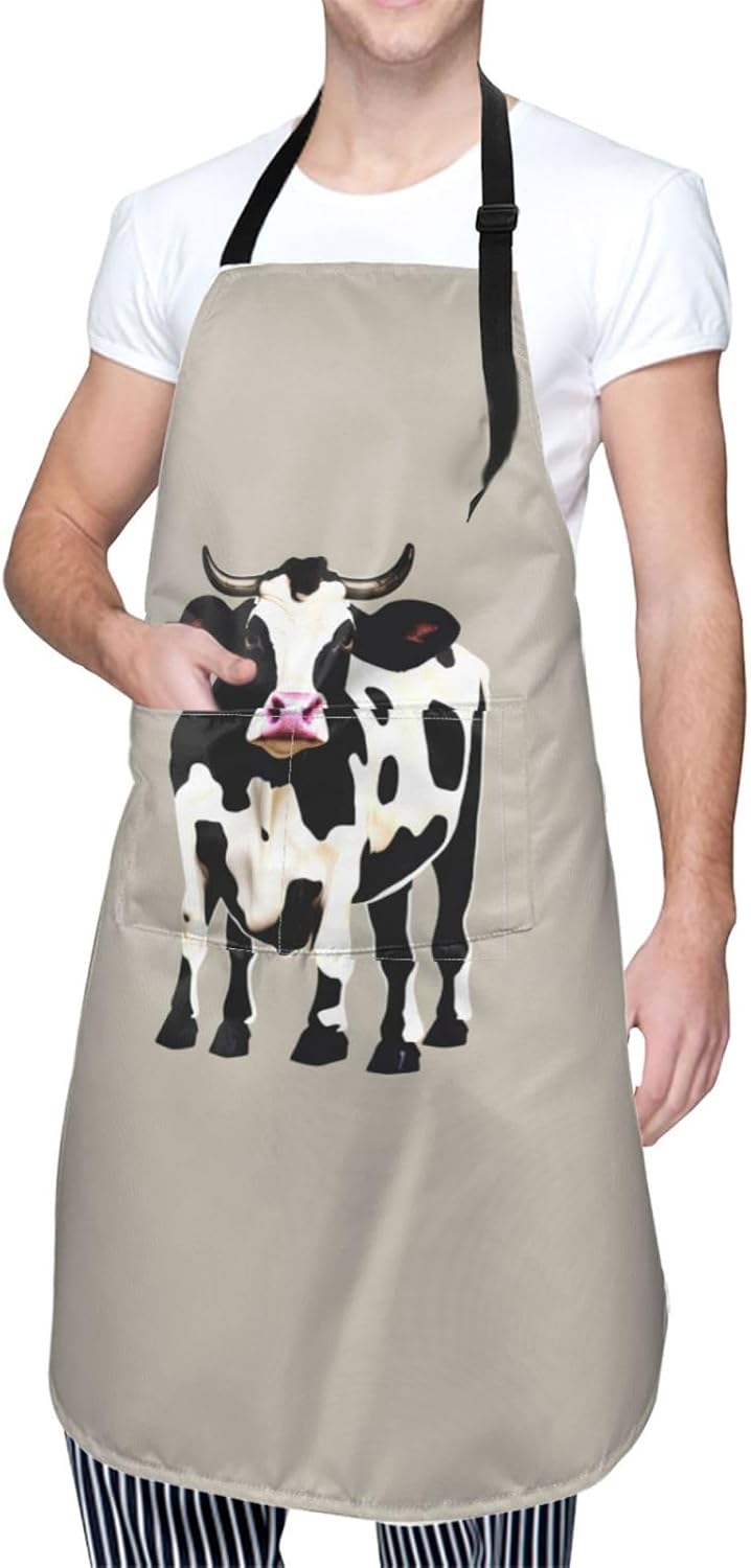 Cow black spot print Waterproof apron with pocket adjustable cooking apron for adult kitchen bibs to bake