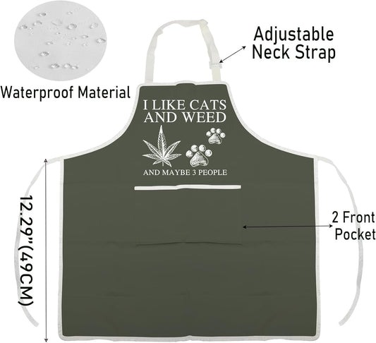 WCGXKO Funny Weed Leaf Inspired Kitchen Apron Weed Themed Inspired Gift Cannabis Stoner Smoker Gift for Weed Lover