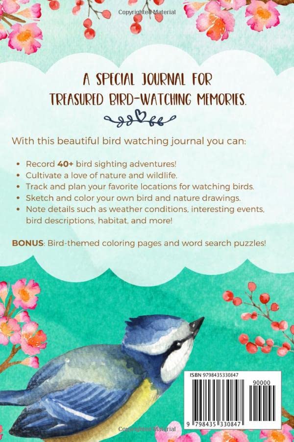 Bird Watching Journal: Gift for Bird Watchers: Logbook to track birds, with bonus coloring pages and word search puzzles