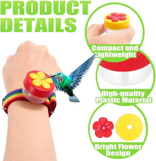 Hummingbird Wrist Feeder Set, Hummingbird Hand Feeders with Adjustable Strap & Cleaning Brush Mini Ring Feeders for Outdoor Supplies