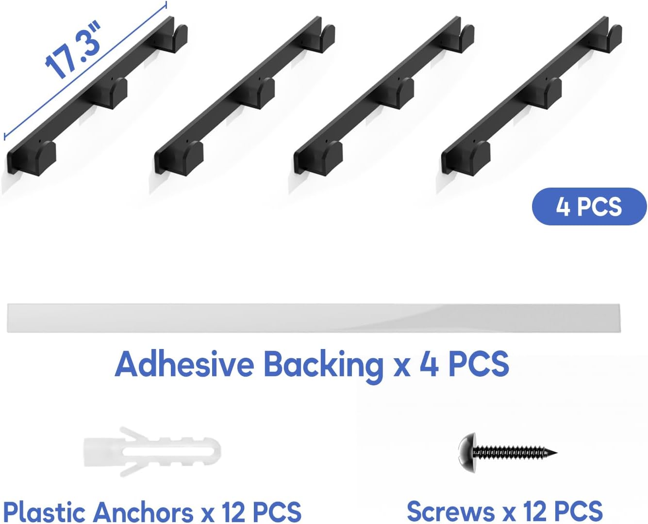 KIMBORA 4 Packs Hat Rack for Wall, Hat Organizer for Baseball Caps Holds 36 Hats, 3 Mounting Options Hat Hook Hanger, Strong Baseball Hat Holder Storage, Cap Display for Door, Room, Closet (Black)