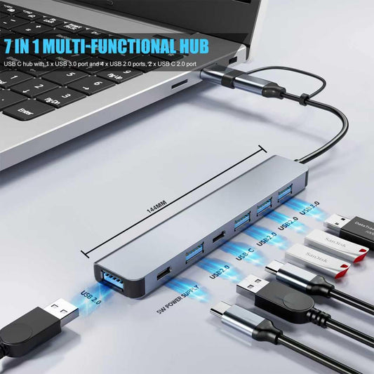 【Upgrade】 USB C/USB Hub, BERLAT Aluminum 7 in 1 USB C & USB Hub with U