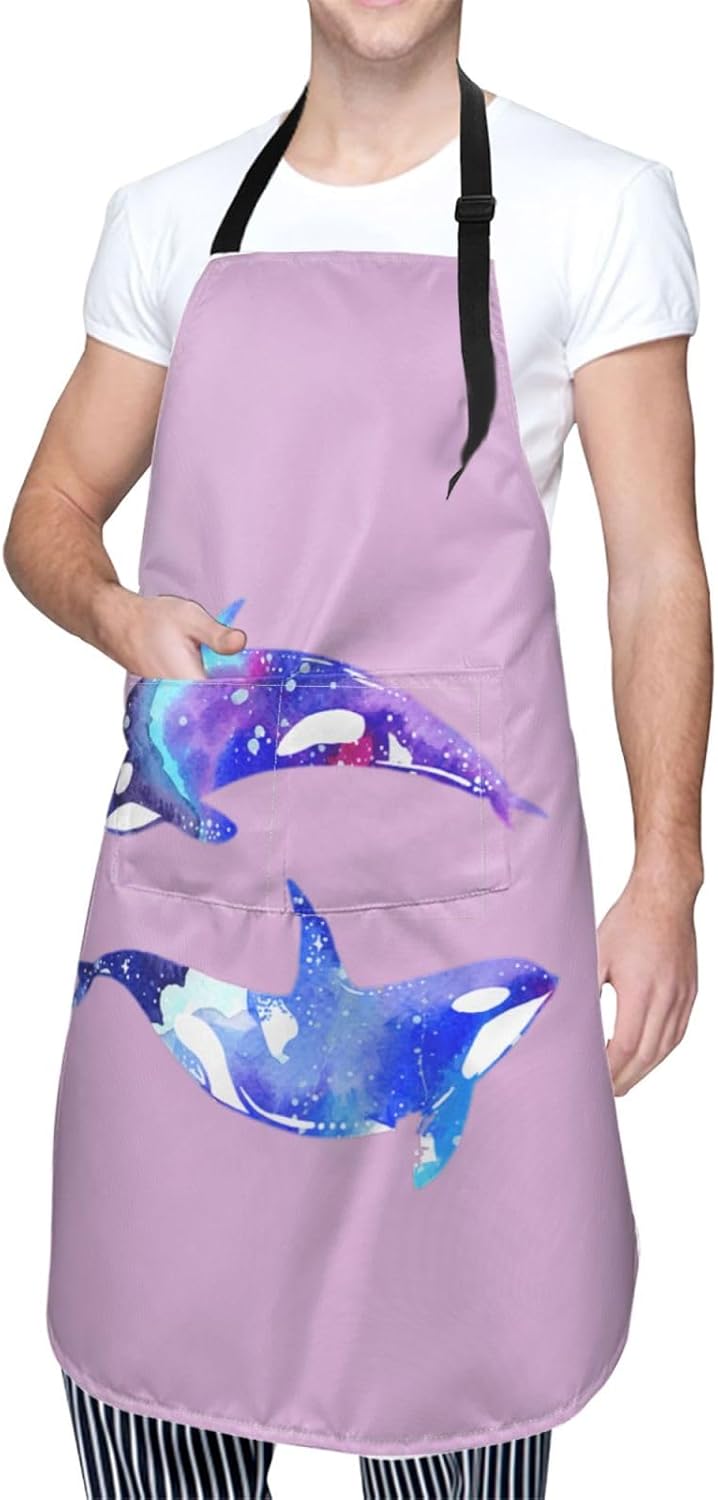 Orca Killer Whale Print 28x33 In Adult Kitchen Apron with Pockets Versatile Chef Smock for Cooking Baking