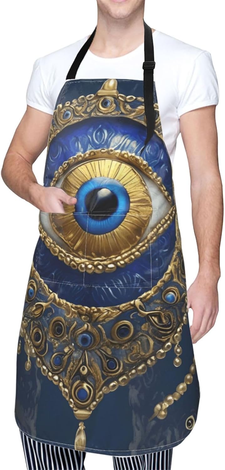 YANYU Evil eye Print 28x33 In Kitchen Apron Stylish Chef Apron with Pockets for Cooking Baking Painting