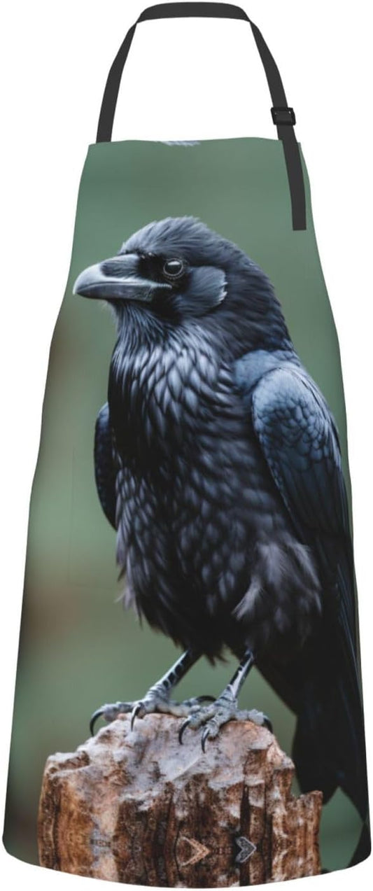 Night crow print Waterproof apron with pocket adjustable cooking apron for adult kitchen bibs to bake