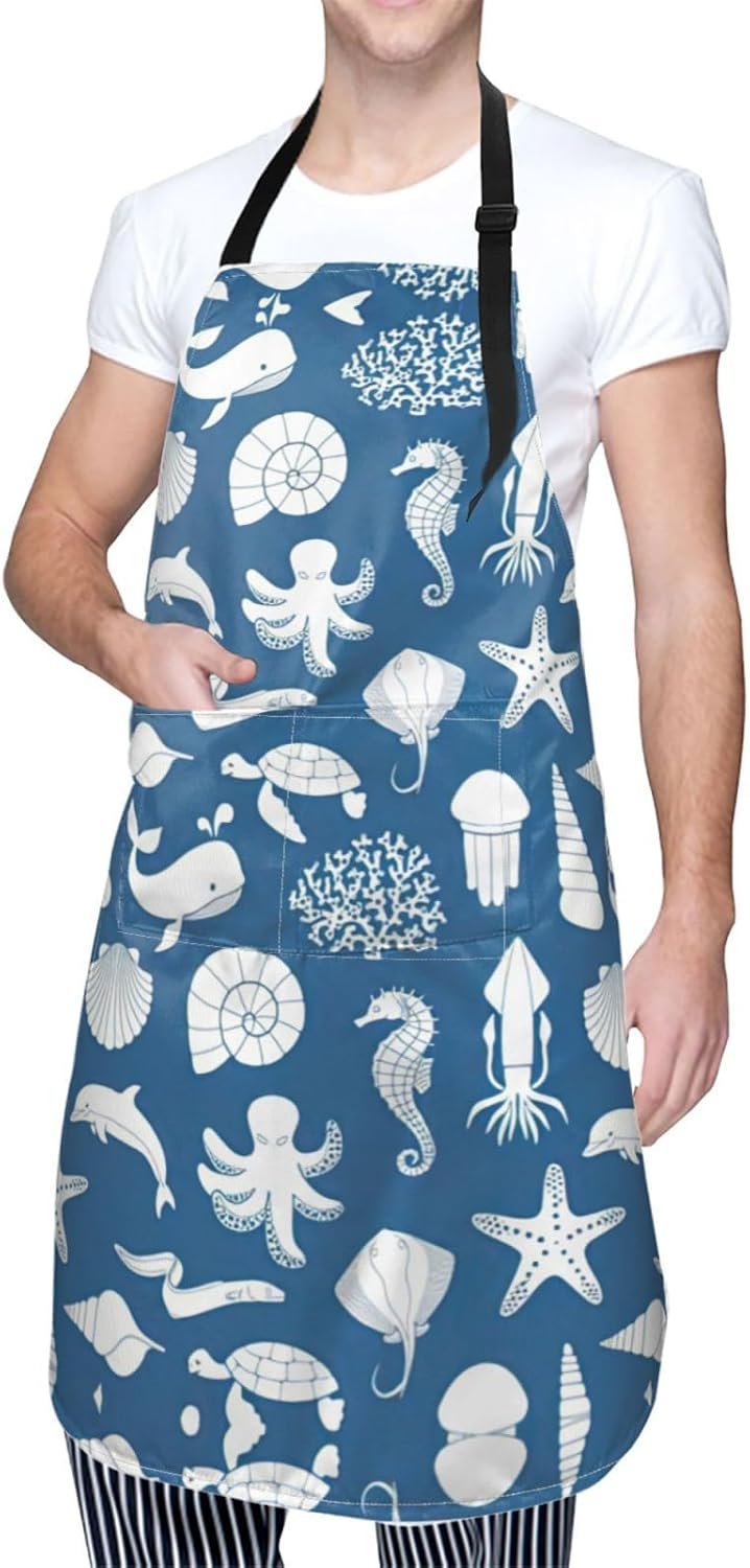 Underwater Marine Life Print Laundry apron 28x33 In Waterproof Kitchen