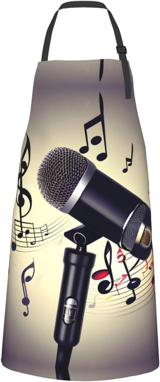 Microphone with Music Note print Waterproof apron with pocket adjustable cooking apron for adult kitchen bibs to bake
